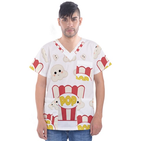 Cute Kawaii Popcorn Men s V-neck Scrub Top by Valentinaart