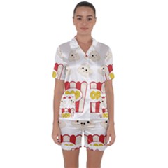 Cute Kawaii Popcorn Satin Short Sleeve Pyjamas Set by Valentinaart