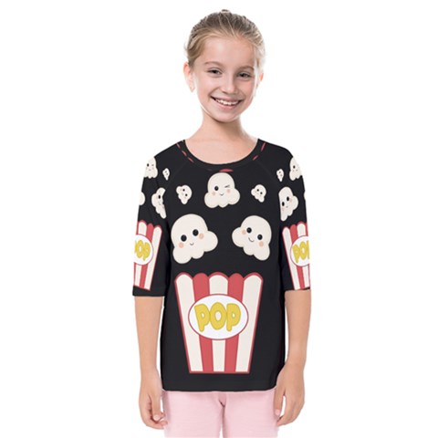 Cute Kawaii Popcorn Kids  Quarter Sleeve Raglan Tee by Valentinaart