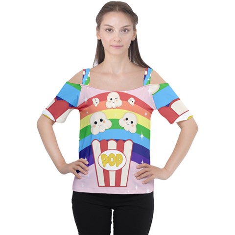 Cute Kawaii Popcorn Cutout Shoulder Tee by Valentinaart