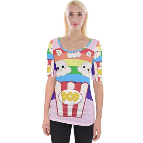 Cute Kawaii Popcorn Wide Neckline Tee by Valentinaart