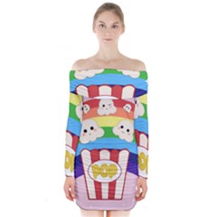 Cute Kawaii Popcorn Long Sleeve Off Shoulder Dress by Valentinaart