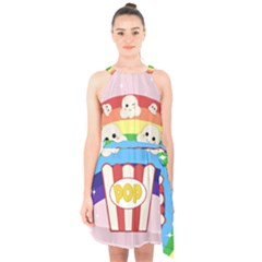 Cute Kawaii Popcorn Halter Collar Waist Tie Chiffon Dress by Valentinaart