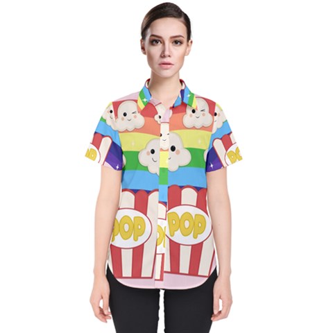 Cute Kawaii Popcorn Women s Short Sleeve Shirt by Valentinaart