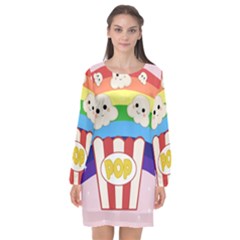 Cute Kawaii Popcorn Long Sleeve Chiffon Shift Dress  by Valentinaart