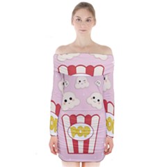 Cute Kawaii Popcorn Long Sleeve Off Shoulder Dress by Valentinaart