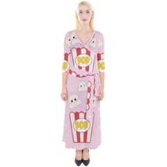 Cute Kawaii Popcorn Quarter Sleeve Wrap Maxi Dress