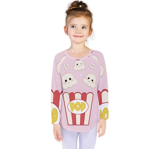 Cute Kawaii Popcorn Kids  Long Sleeve Tee by Valentinaart