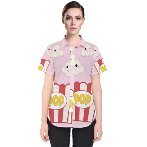 Cute Kawaii Popcorn Women s Short Sleeve Shirt by Valentinaart