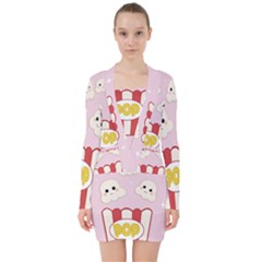 Cute Kawaii Popcorn V-neck Bodycon Long Sleeve Dress by Valentinaart