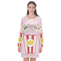 Cute Kawaii Popcorn Long Sleeve Chiffon Shift Dress  by Valentinaart