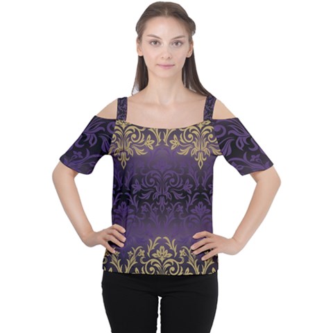 Art Nouveau,vintage,damask,gold,purple,antique,beautiful Cutout Shoulder Tee by NouveauDesign