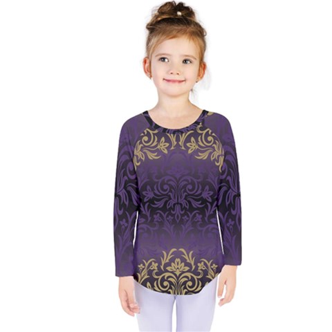 Art Nouveau,vintage,damask,gold,purple,antique,beautiful Kids  Long Sleeve Tee by NouveauDesign