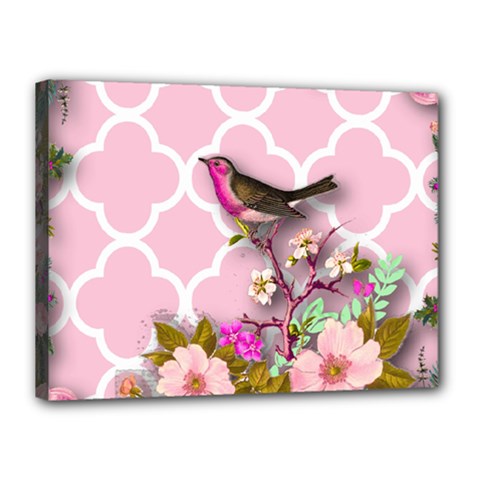 Shabby Chic, Floral,pink,birds,cute,whimsical Canvas 16  X 12  by NouveauDesign