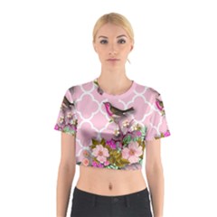 Shabby Chic, Floral,pink,birds,cute,whimsical Cotton Crop Top by NouveauDesign