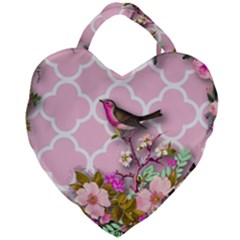 Shabby Chic, Floral,pink,birds,cute,whimsical Giant Heart Shaped Tote