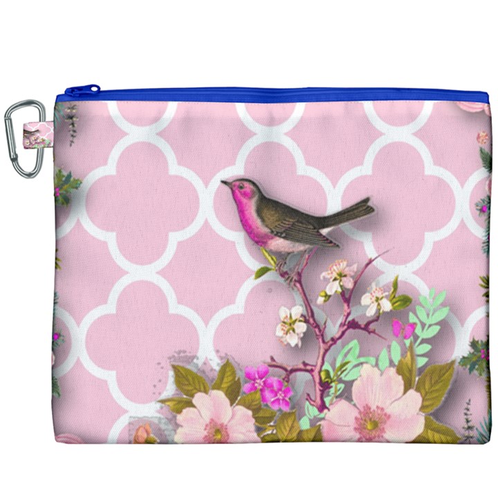 shabby chic, floral,pink,birds,cute,whimsical Canvas Cosmetic Bag (XXXL)