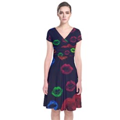 Hot Lips Short Sleeve Front Wrap Dress by dawnsiegler