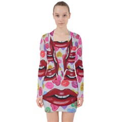 Aahhhh Candy V-neck Bodycon Long Sleeve Dress by dawnsiegler