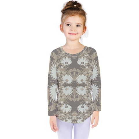 Vintage Daisy Floral Pattern Kids  Long Sleeve Tee by dflcprints