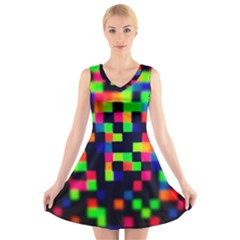 Squares V-neck Sleeveless Skater Dress by dawnsiegler