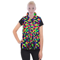 Squares Women s Button Up Puffer Vest by dawnsiegler