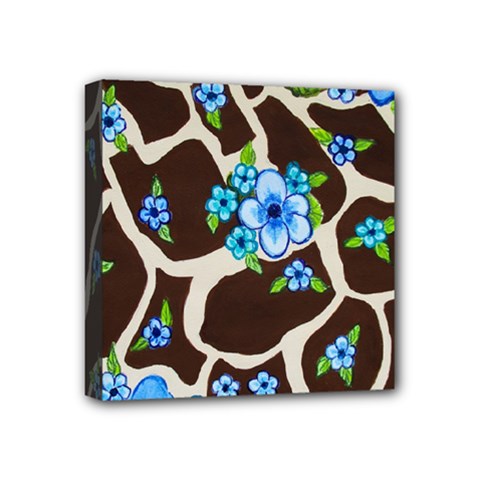 Floral Giraffe Print Mini Canvas 4  X 4  by dawnsiegler