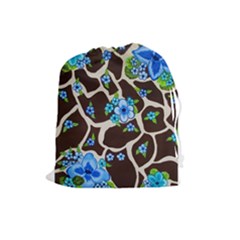 Floral Giraffe Print Drawstring Pouches (large)  by dawnsiegler