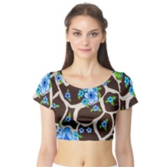 Floral Giraffe Print Short Sleeve Crop Top by dawnsiegler