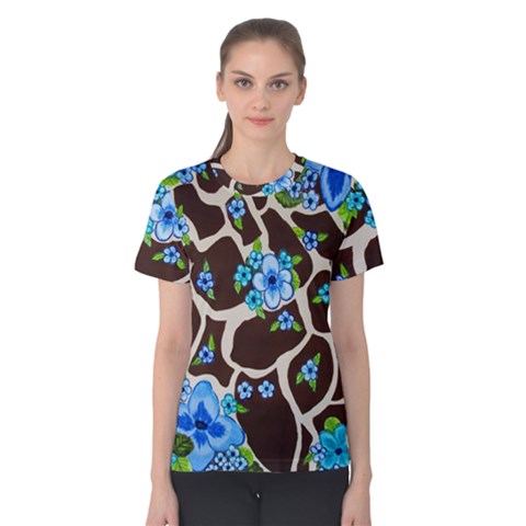 Floral Giraffe Print Women s Cotton Tee by dawnsiegler