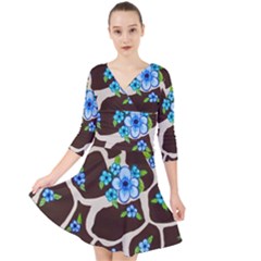 Floral Giraffe Print Quarter Sleeve Front Wrap Dress	 by dawnsiegler