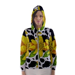 Floral Cow Print Hooded Wind Breaker (women) by dawnsiegler