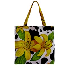 Floral Cow Print Zipper Grocery Tote Bag