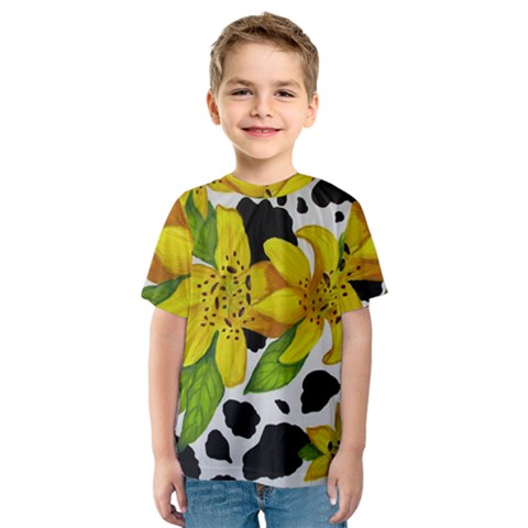 Floral Cow Print Kids  Sport Mesh Tee by dawnsiegler