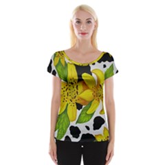 Floral Cow Print Cap Sleeve Tops by dawnsiegler