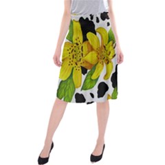 Floral Cow Print Midi Beach Skirt by dawnsiegler