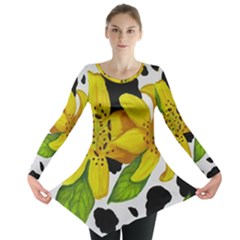 Floral Cow Print Long Sleeve Tunic  by dawnsiegler