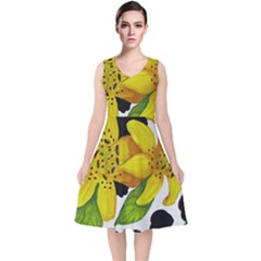 Floral Cow Print V-neck Midi Sleeveless Dress  by dawnsiegler