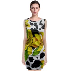 Floral Cow Print Classic Sleeveless Midi Dress by dawnsiegler