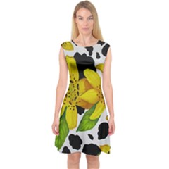 Floral Cow Print Capsleeve Midi Dress by dawnsiegler