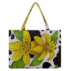 Floral Cow Print Zipper Medium Tote Bag by dawnsiegler