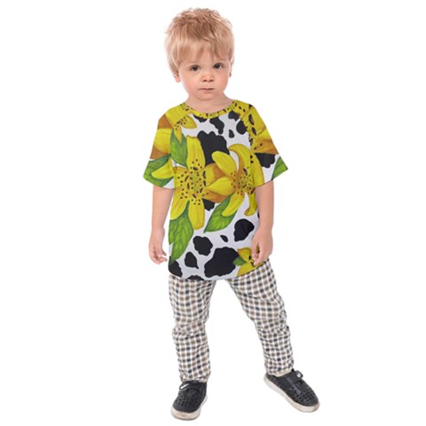 Floral Cow Print Kids Raglan Tee by dawnsiegler