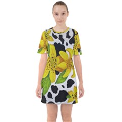 Floral Cow Print Sixties Short Sleeve Mini Dress