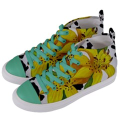 Floral Cow Print Women s Mid-top Canvas Sneakers by dawnsiegler