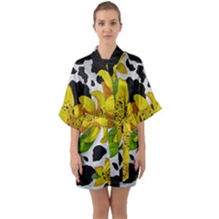 Floral Cow Print Quarter Sleeve Kimono Robe by dawnsiegler