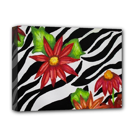 Floral Zebra Print Deluxe Canvas 16  X 12   by dawnsiegler