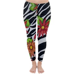 Floral Zebra Print Classic Winter Leggings by dawnsiegler