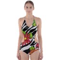 Floral Zebra Print Cut-Out One Piece Swimsuit View1