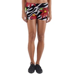 Floral Zebra Print Yoga Shorts by dawnsiegler