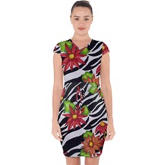 Floral Zebra Print Capsleeve Drawstring Dress  by dawnsiegler